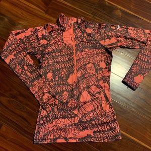 Nike half zip pullover top, orange with gray design, Size Small